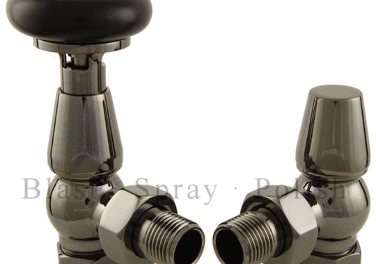 High-quality radiator valves with a sleek chrome finish by Blast Spray Polish.